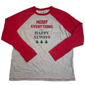 Christmas T Shirt Mens Large Gray Red Ugly Christmas Trees Holiday Baseball Top